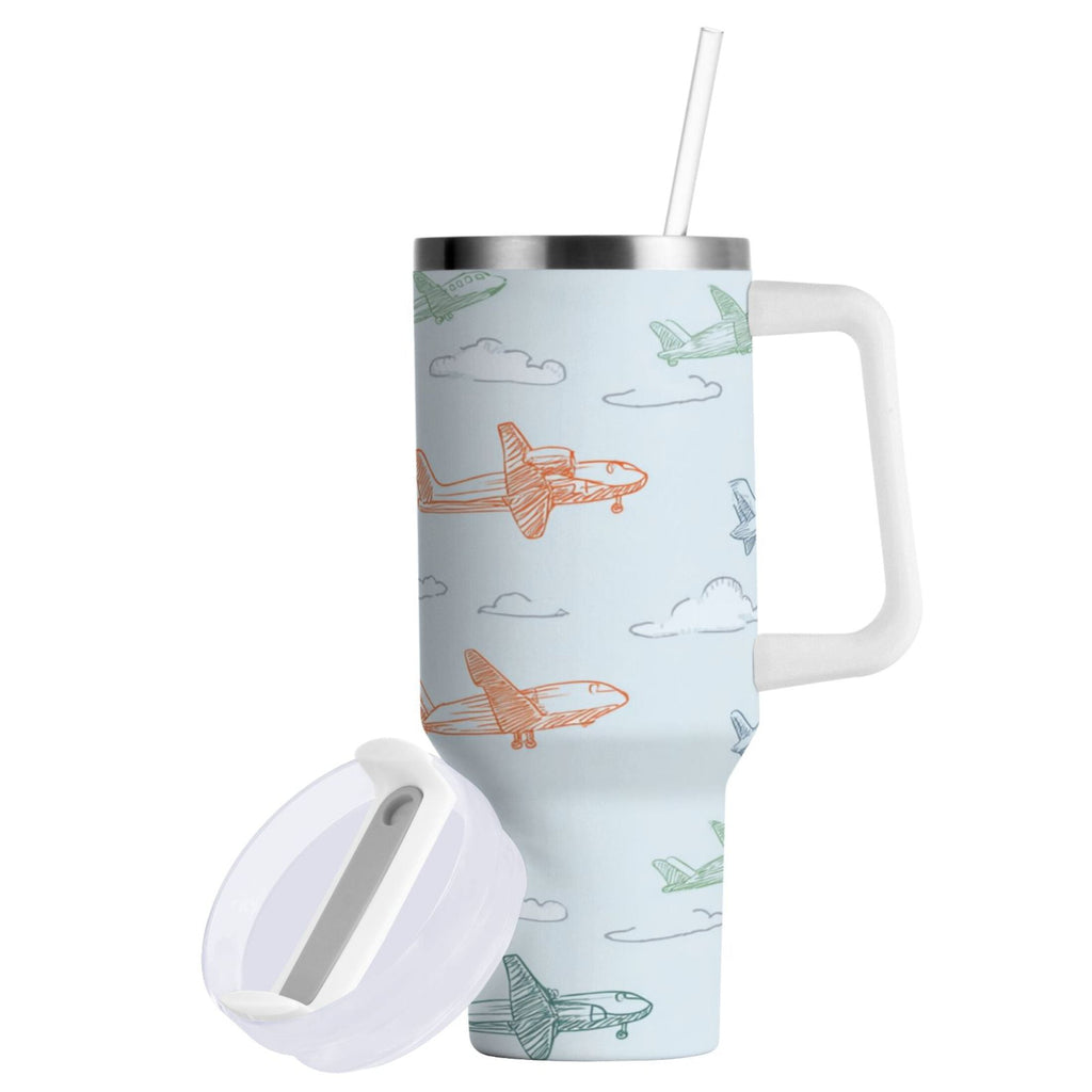 30 oz Insulated Stainless Steel Tumbler Double Wall Stainless Steel Tumbler with 2-Way Drinking Pastel Doodle Airplanes M593Z