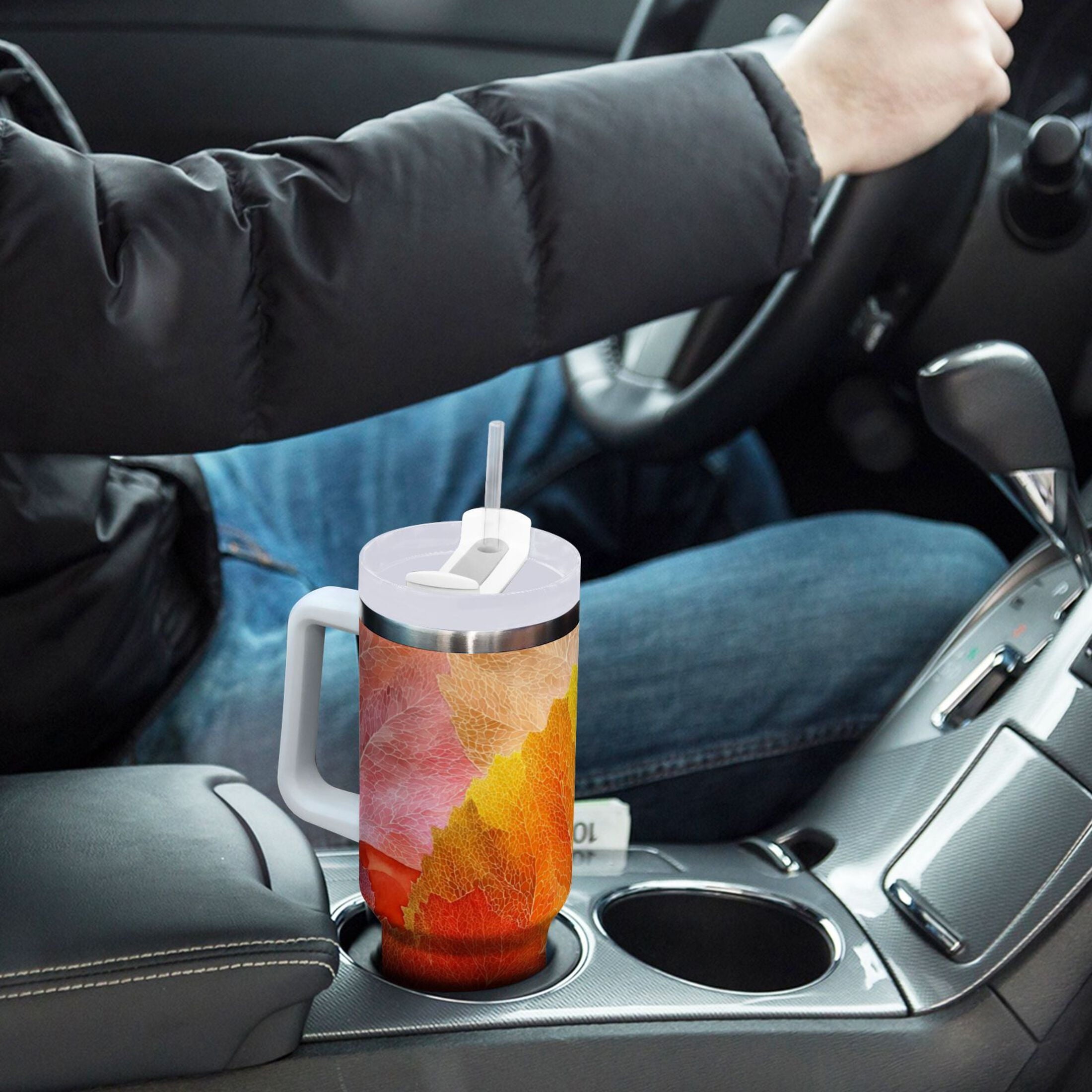 30 oz Insulated Stainless Steel Tumbler Double Wall Stainless Steel Tumbler with 2-Way Drinking Various Shades Autumn Leaves M590N
