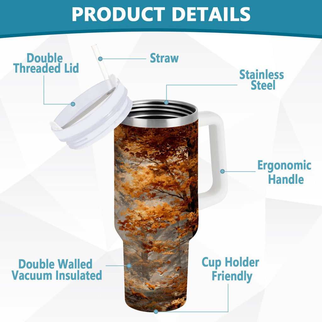 30 oz Insulated Stainless Steel Tumbler Double Wall Stainless Steel Tumbler with 2-Way Drinking Beautiful Autumn Forest M556X
