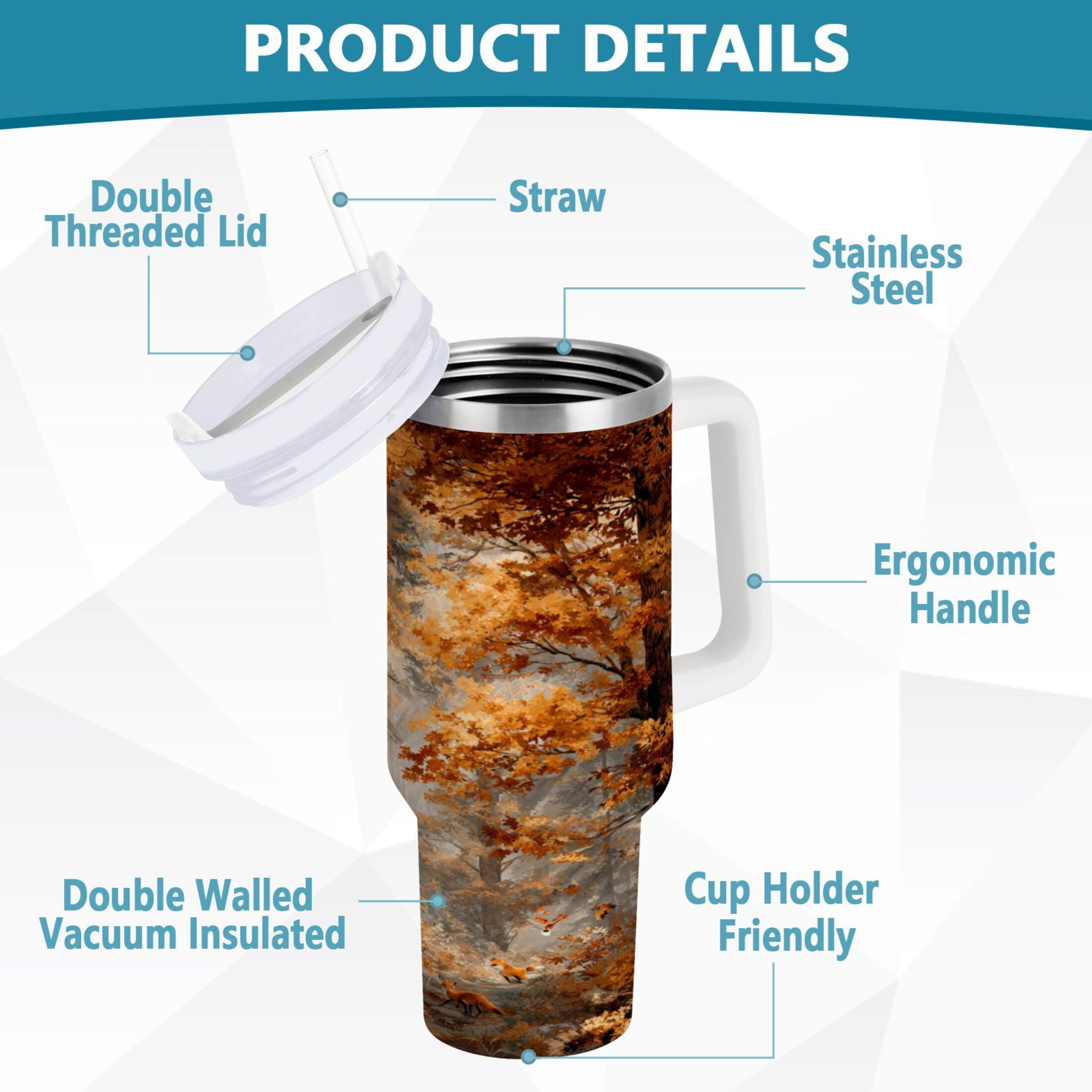 30 oz Insulated Stainless Steel Tumbler Double Wall Stainless Steel Tumbler with 2-Way Drinking Beautiful Autumn Forest M556X