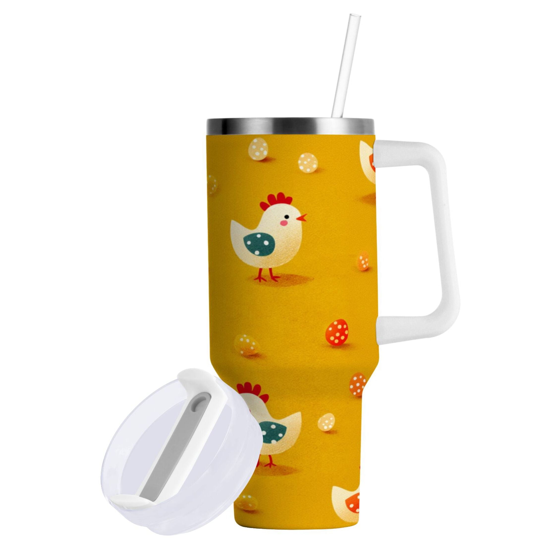 30 oz Insulated Stainless Steel Tumbler Double Wall Stainless Steel Tumbler with 2-Way Drinking Cartoon Chickens Pattern M551U