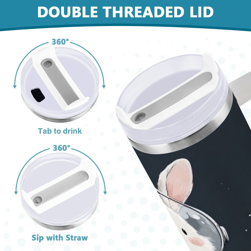 40 oz Insulated Stainless Steel Tumbler Double Wall Stainless Steel Tumbler with 2-Way Drinking Rabbit in A Space M673Y