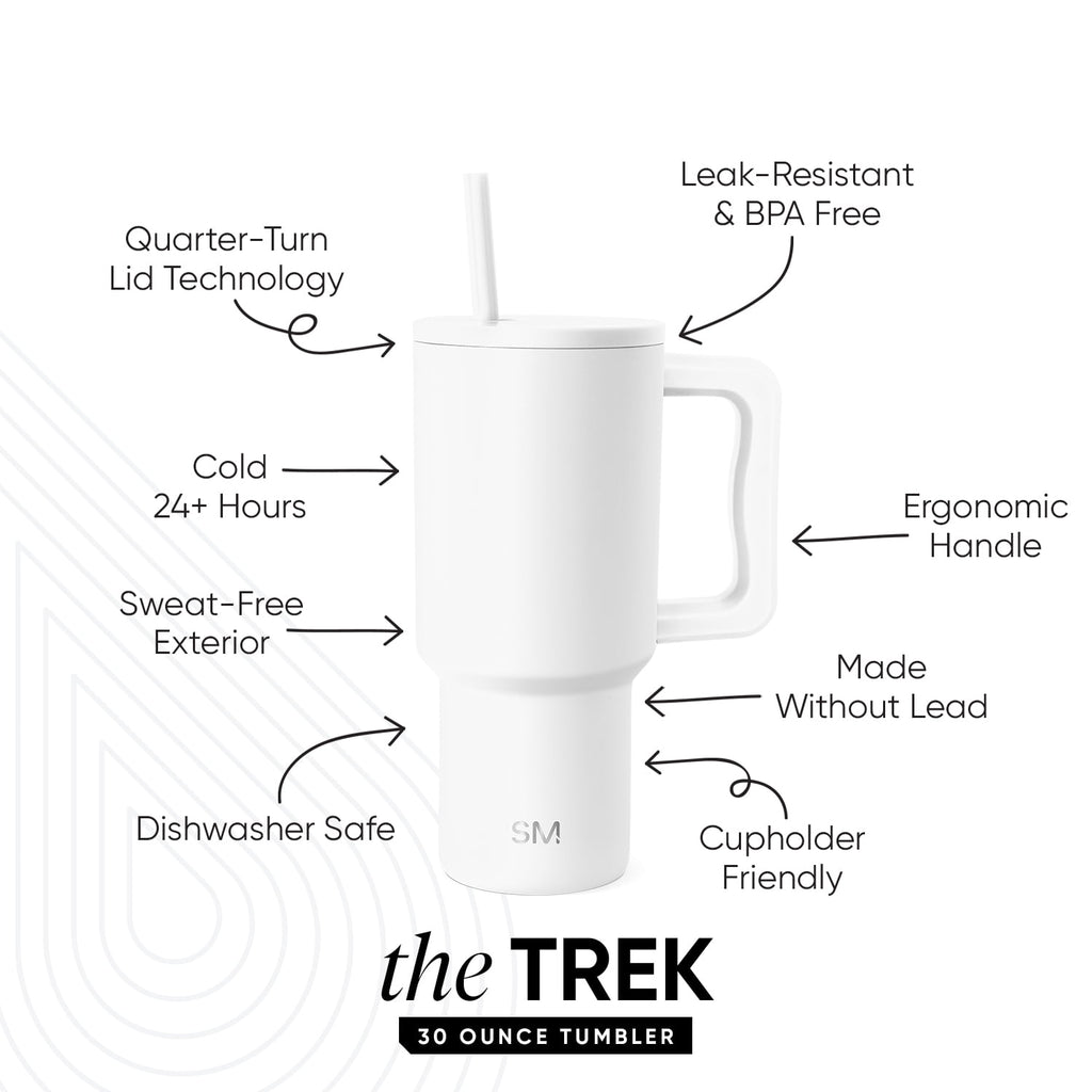 Simple Modern 30 fl oz Insulated Stainless Steel Trek Tumbler with Straw Lid | Seaglass Sage and Cream Checkmate M690P