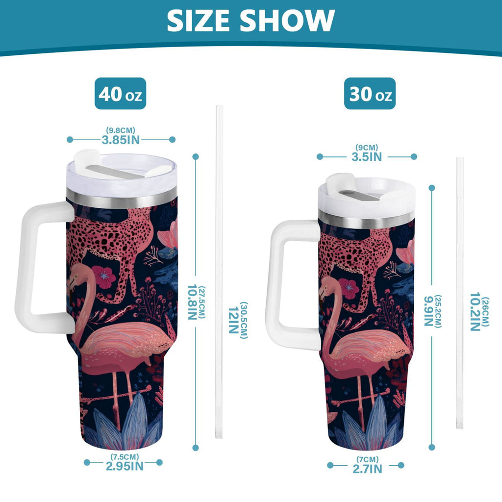 30 oz Insulated Stainless Steel Tumbler Double Wall Stainless Steel Tumbler with 2-Way Drinking Flamingos and Leopard Print M568Z