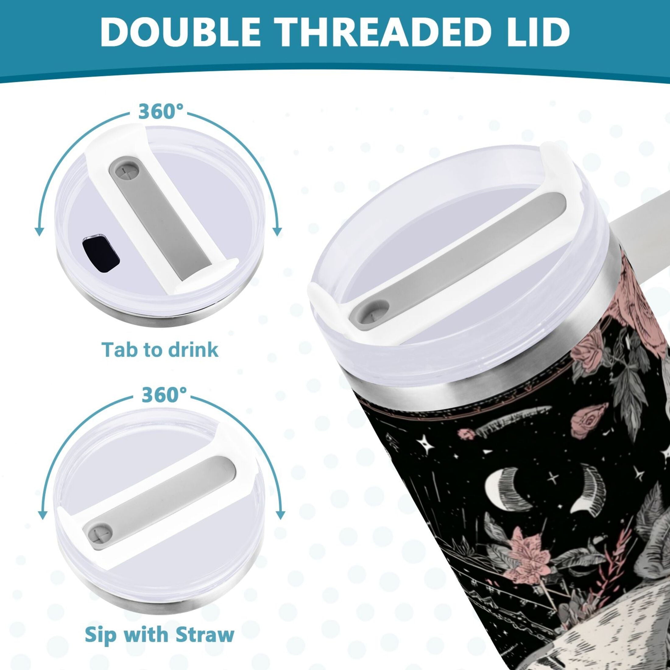 40 oz Insulated Stainless Steel Tumbler Double Wall Stainless Steel Tumbler with 2-Way Drinking Butterfly Surrounded by Flowers M640R