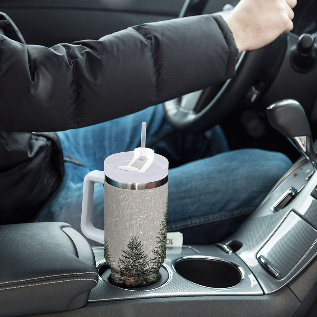 30 oz Insulated Stainless Steel Tumbler Double Wall Stainless Steel Tumbler with 2-Way Drinking Christmas Deer and Snowmen M619N