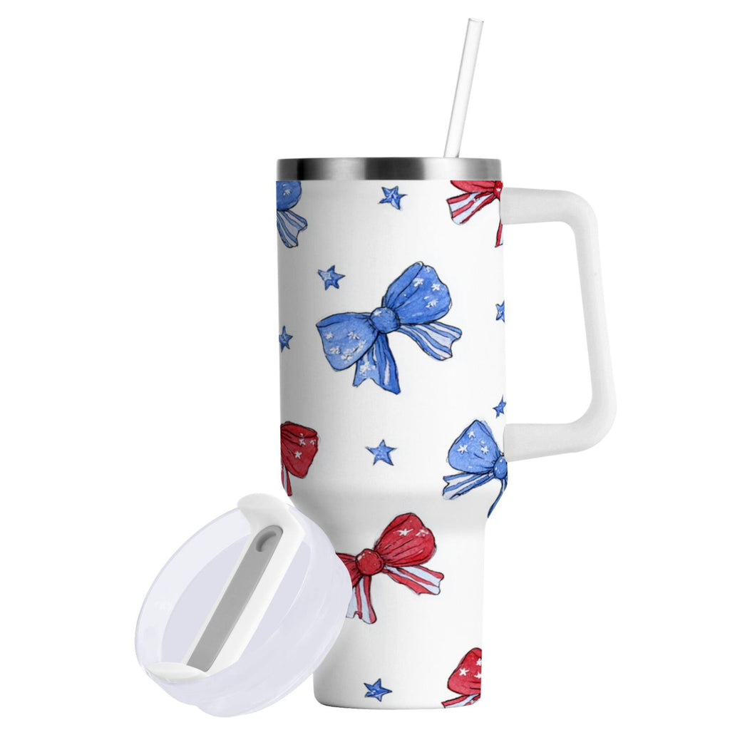 40 oz Insulated Stainless Steel Tumbler Double Wall Stainless Steel Tumbler with 2-Way Drinking Hand-drawn Bows M587T