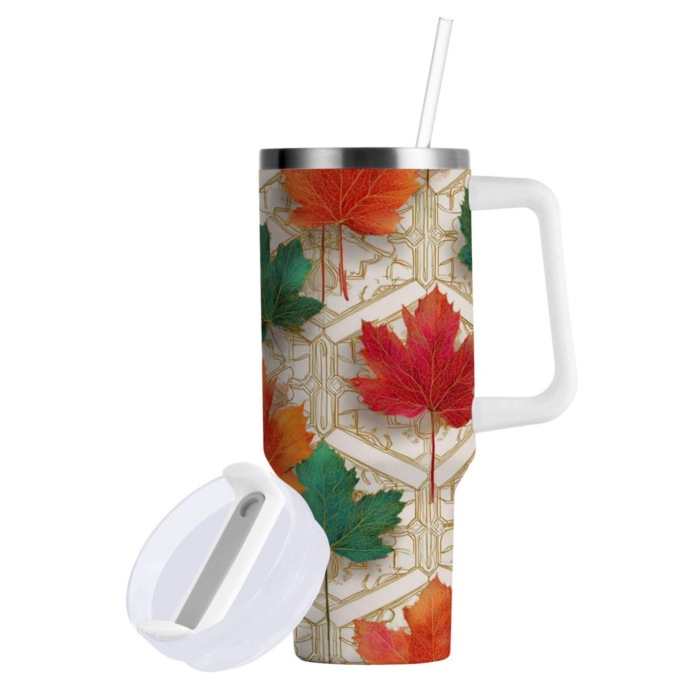 30 oz Insulated Stainless Steel Tumbler Double Wall Stainless Steel Tumbler with 2-Way Drinking Green and Red Maple Leaves M565P