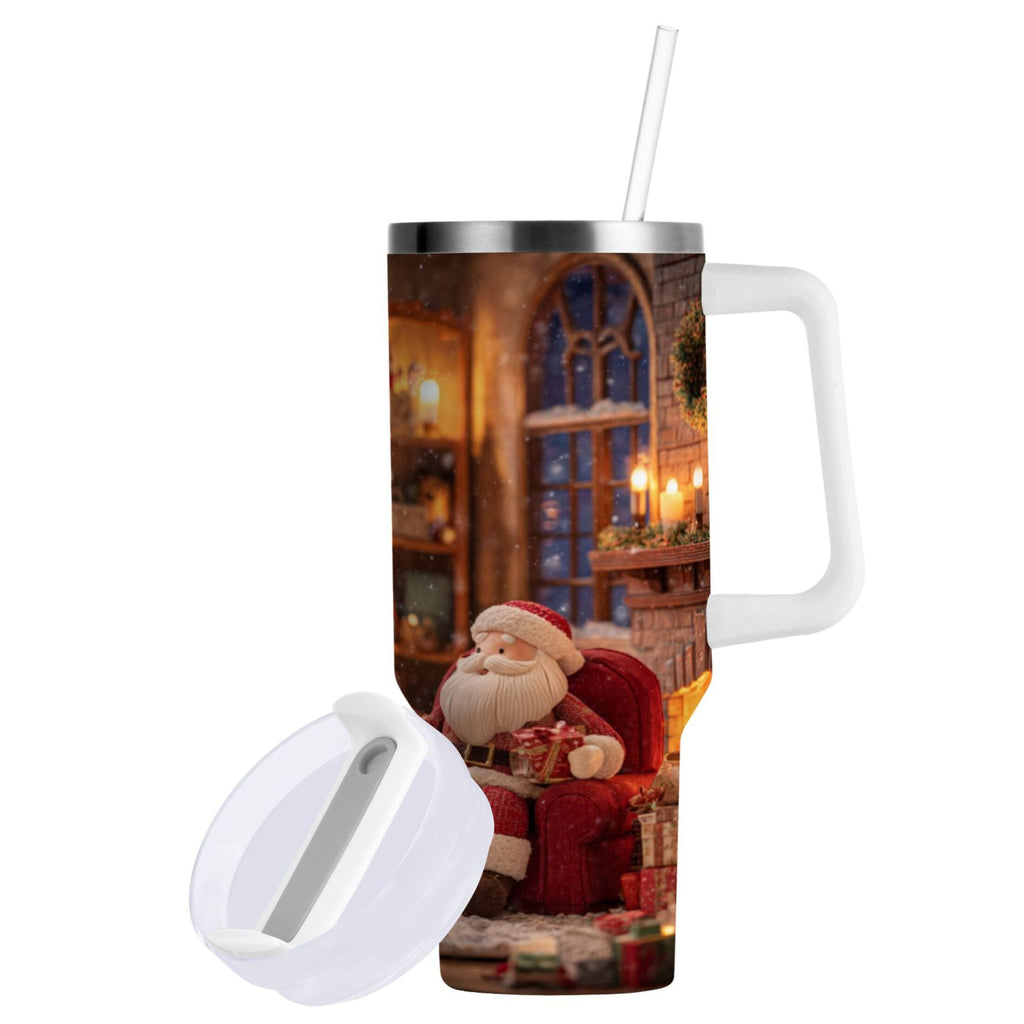 40 oz Insulated Stainless Steel Tumbler Double Wall Stainless Steel Tumbler with 2-Way Drinking Sitting Santa Claus M635F