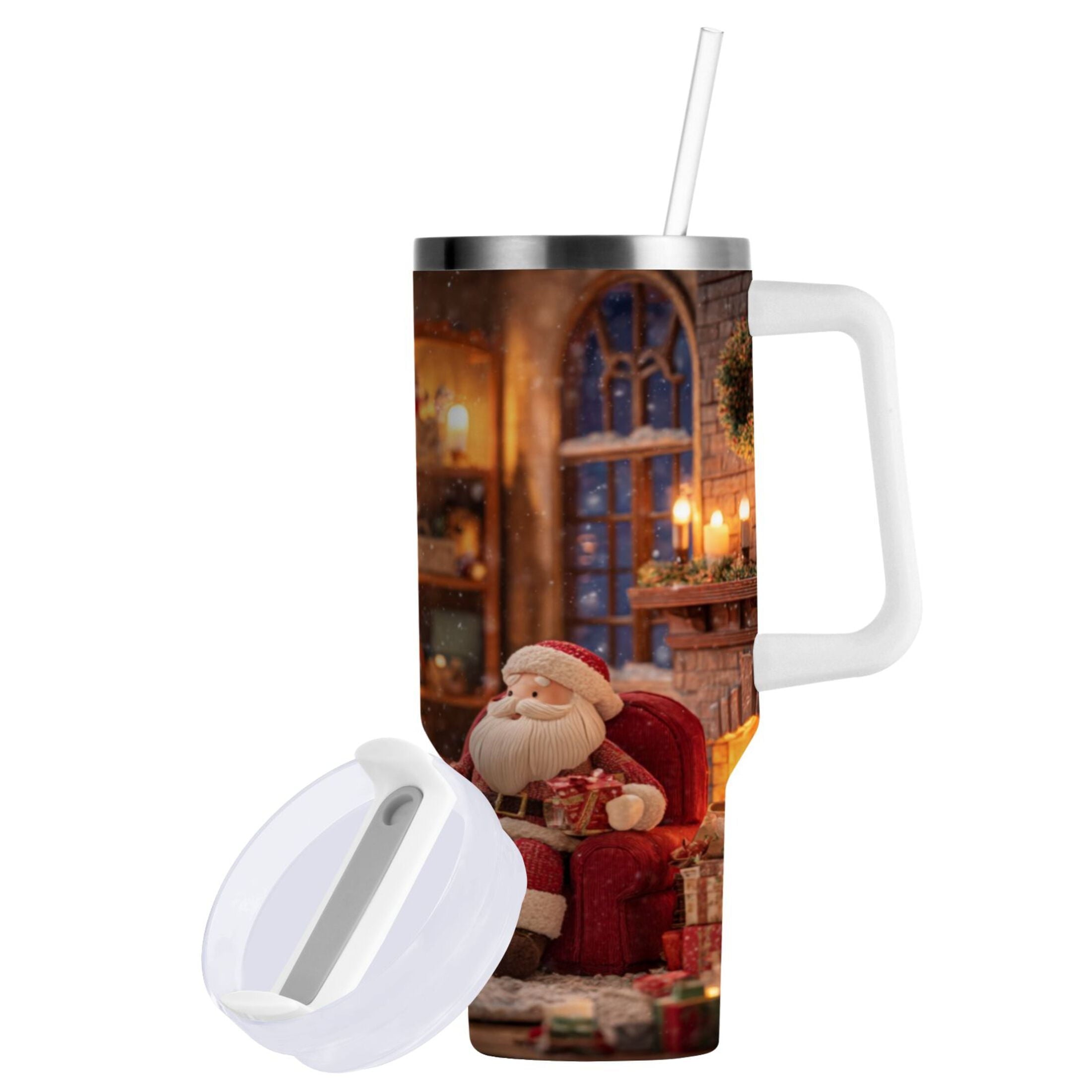40 oz Insulated Stainless Steel Tumbler Double Wall Stainless Steel Tumbler with 2-Way Drinking Sitting Santa Claus M635F