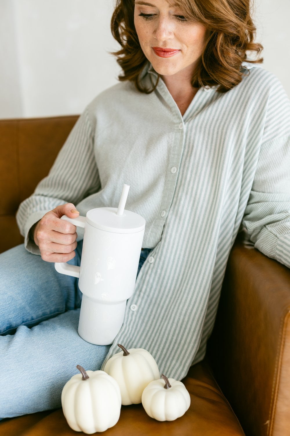 Simple Modern 30 fl oz Insulated Stainless Steel Trek Tumbler with Straw Lid | Seaglass Sage and Cream Checkmate M690P