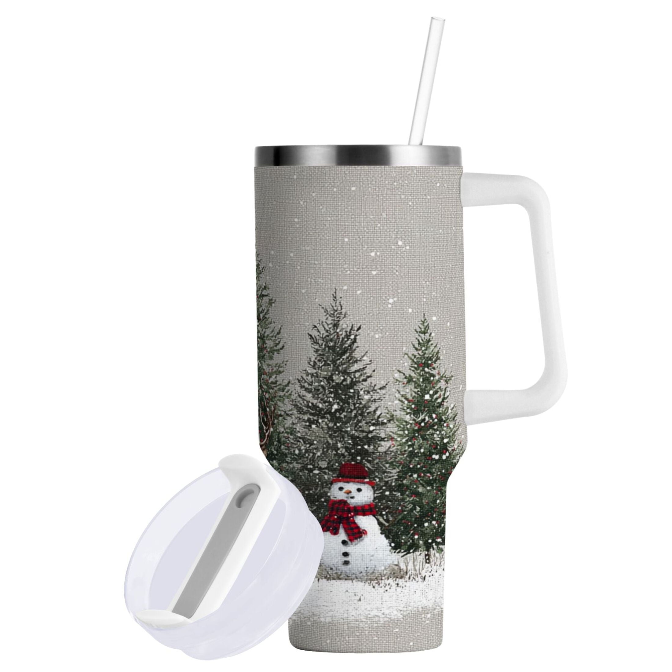 30 oz Insulated Stainless Steel Tumbler Double Wall Stainless Steel Tumbler with 2-Way Drinking Christmas Deer and Snowmen M619N