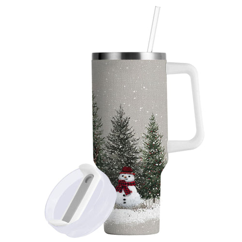 30 oz Insulated Stainless Steel Tumbler Double Wall Stainless Steel Tumbler with 2-Way Drinking Christmas Deer and Snowmen M619N