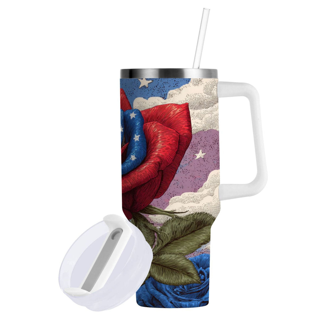 40 oz Insulated Stainless Steel Tumbler Double Wall Stainless Steel Tumbler with 2-Way Drinking Roses and Clouds M523D