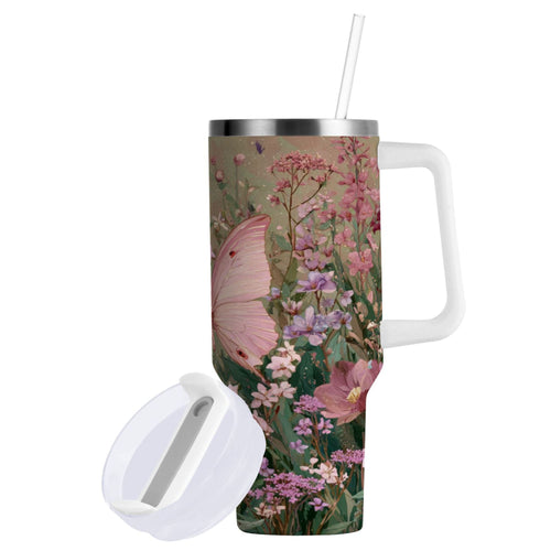 30 oz Insulated Stainless Steel Tumbler Double Wall Stainless Steel Tumbler with 2-Way Drinking Delicate Butterfly M643U