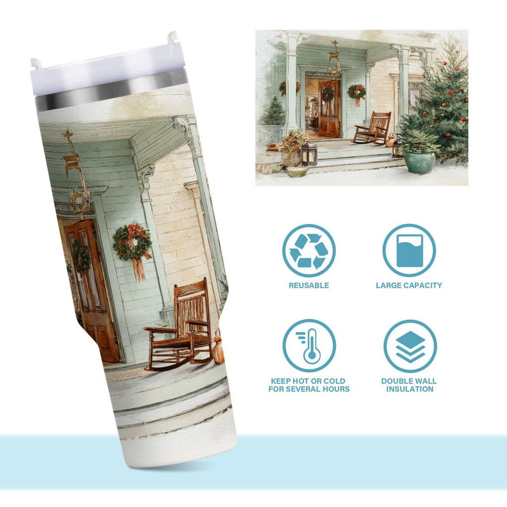 30 oz Insulated Stainless Steel Tumbler Double Wall Stainless Steel Tumbler with 2-Way Drinking Charming Christmas Doorway M670E