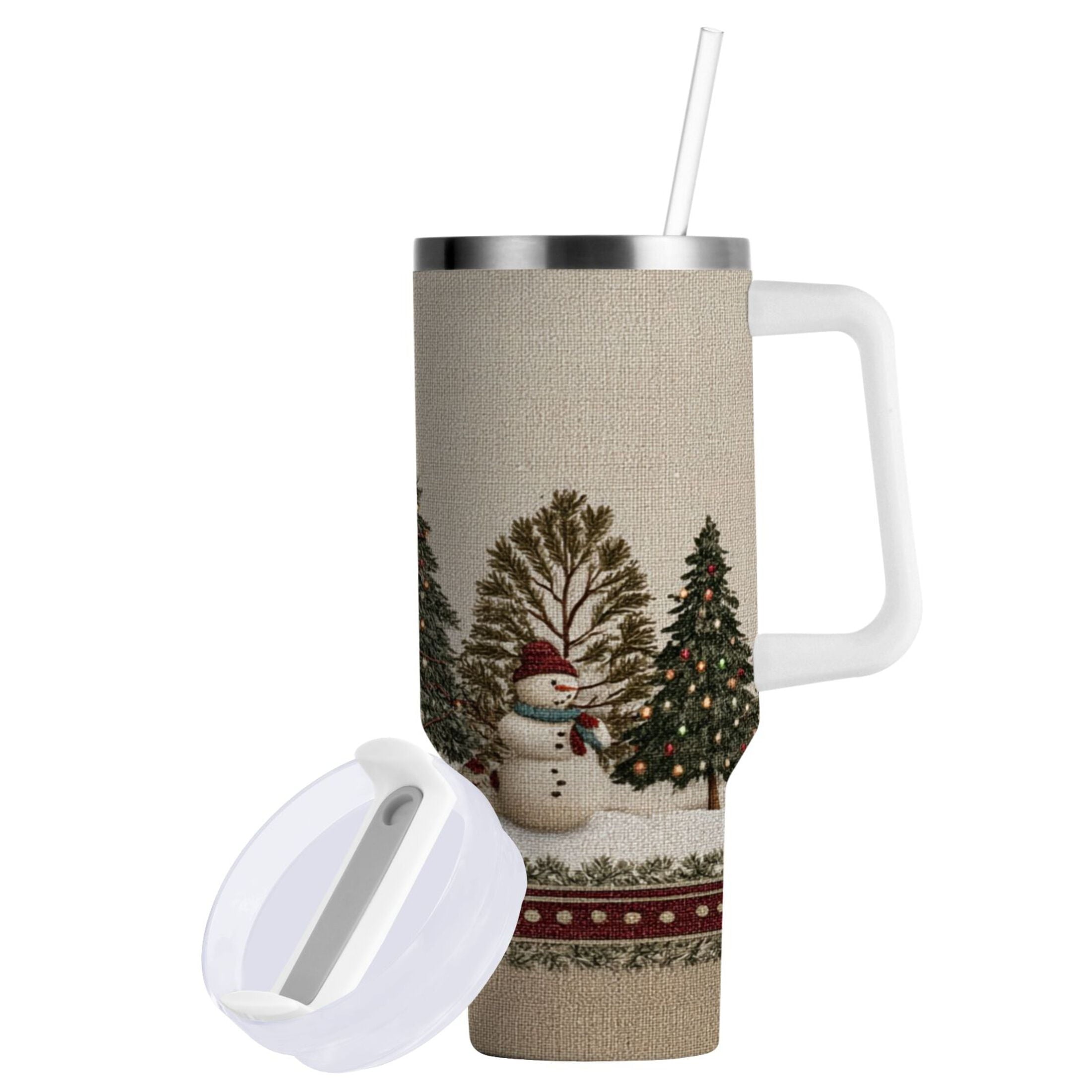 30 oz Insulated Stainless Steel Tumbler Double Wall Stainless Steel Tumbler with 2-Way Drinking Snowmen and Deer in The Forest M582S