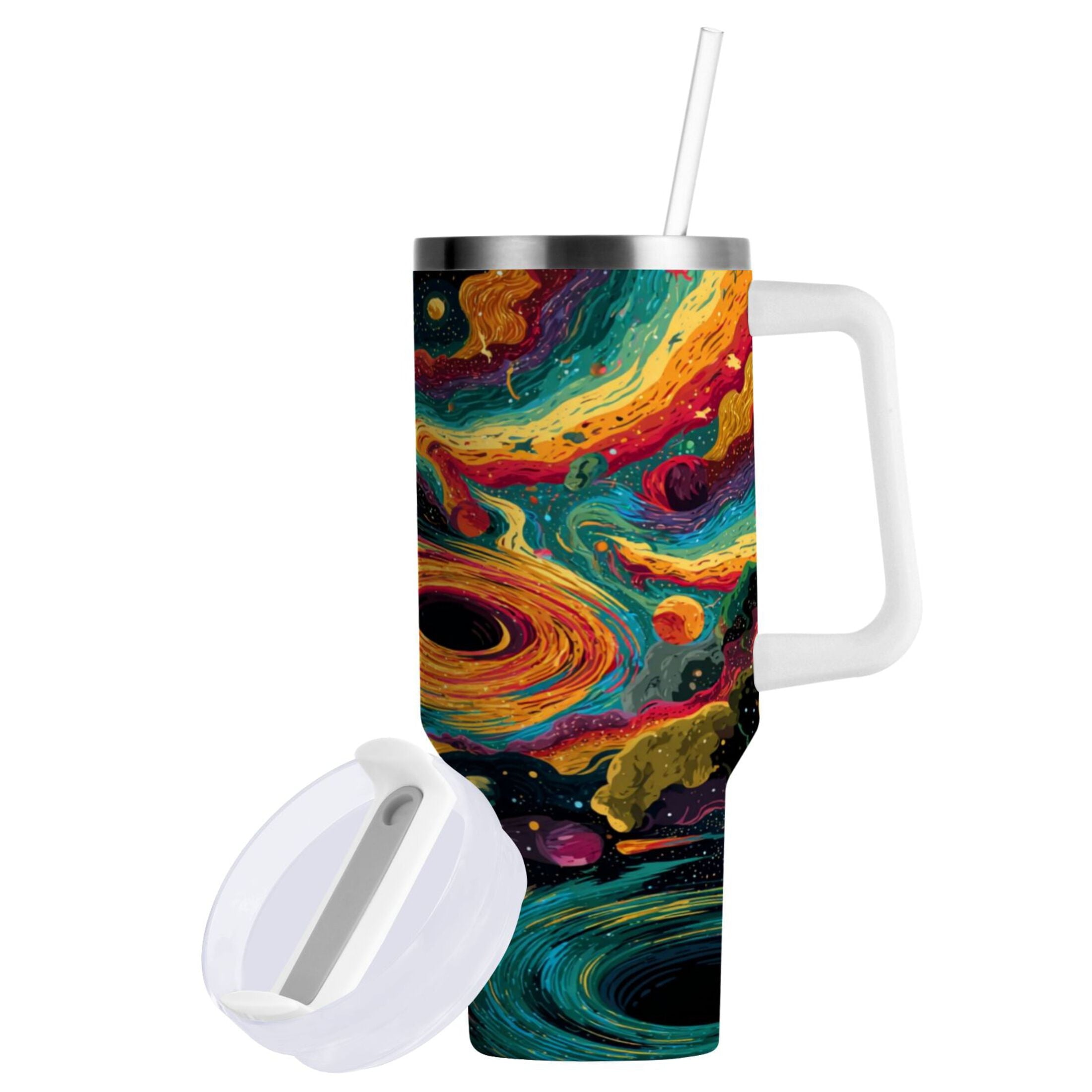 40 oz Insulated Stainless Steel Tumbler Double Wall Stainless Steel Tumbler with 2-Way Drinking Swirling Galaxy M496N