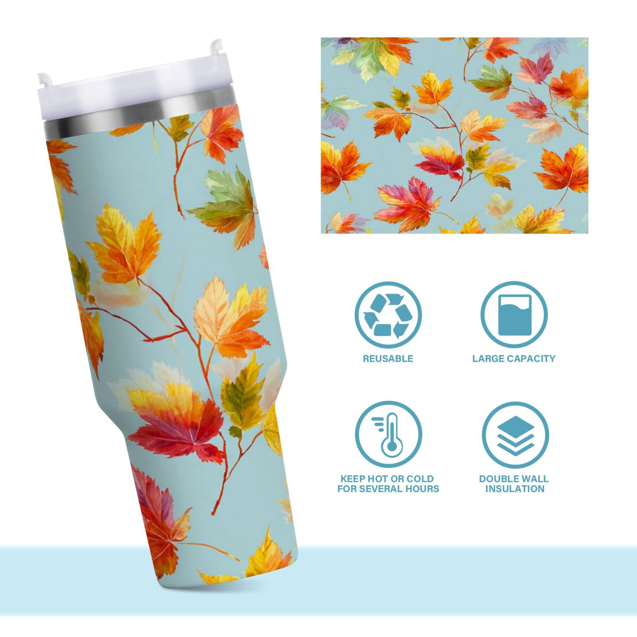 30 oz Insulated Stainless Steel Tumbler Double Wall Stainless Steel Tumbler with 2-Way Drinking Colorful Autumn Maple Leaves M616G