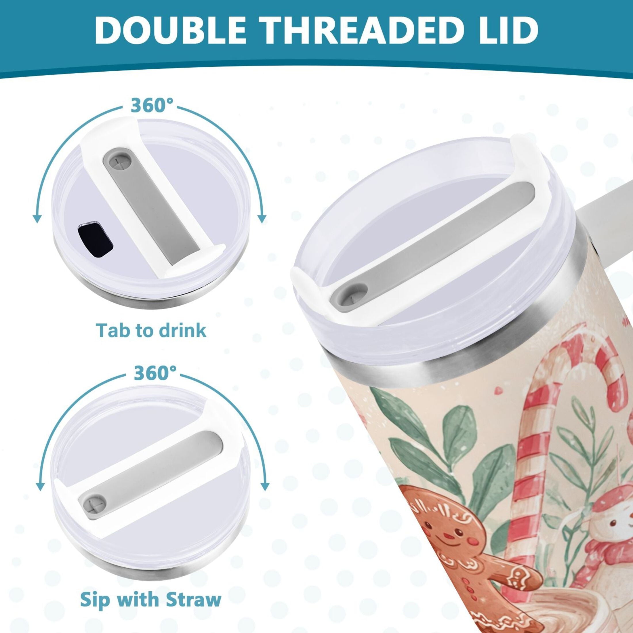 30 oz Insulated Stainless Steel Tumbler Double Wall Stainless Steel Tumbler with 2-Way Drinking Cute Christmas Design M600M