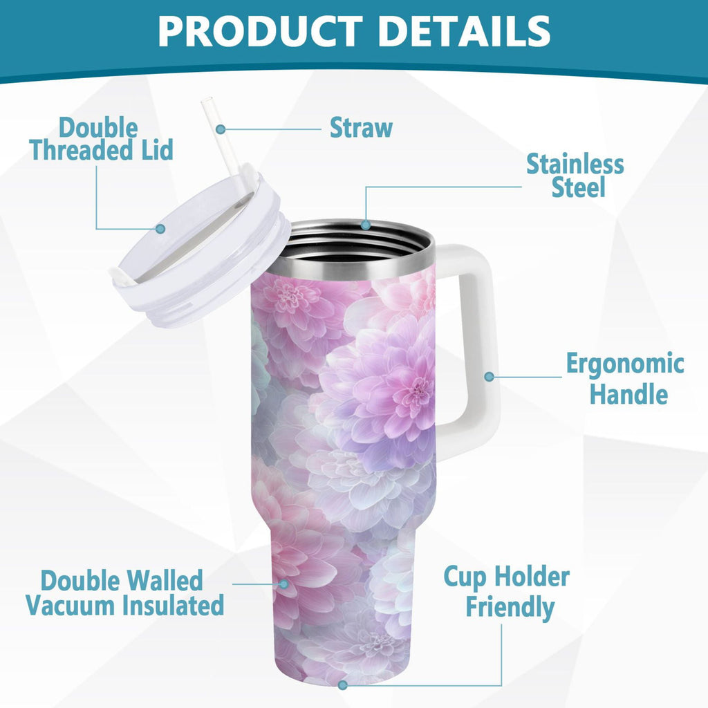 30 oz Insulated Stainless Steel Tumbler Double Wall Stainless Steel Tumbler with 2-Way Drinking Cute Pastel Watercolor Floral M578Q