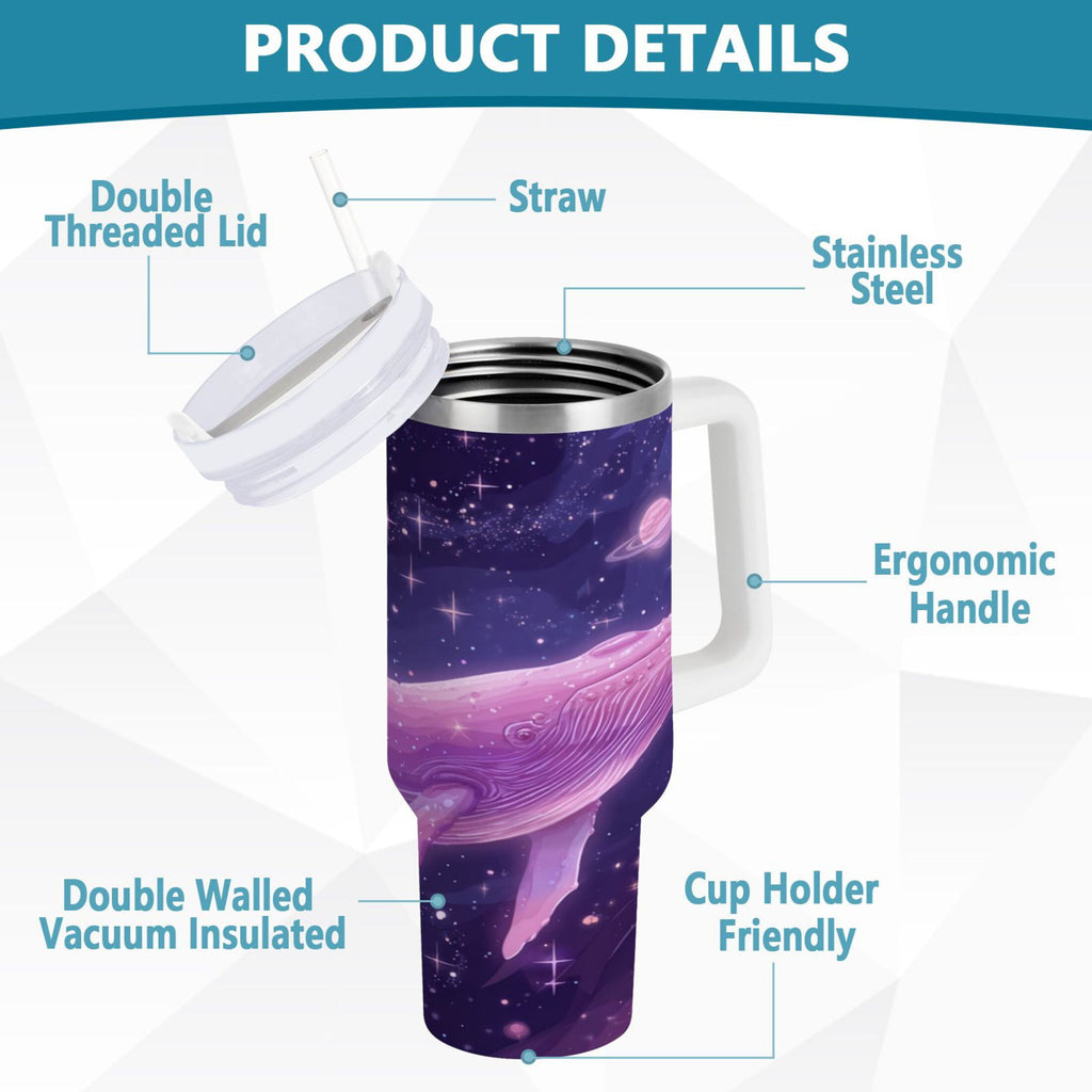 30 oz Insulated Stainless Steel Tumbler Double Wall Stainless Steel Tumbler with 2-Way Drinking Whale in Space M571L