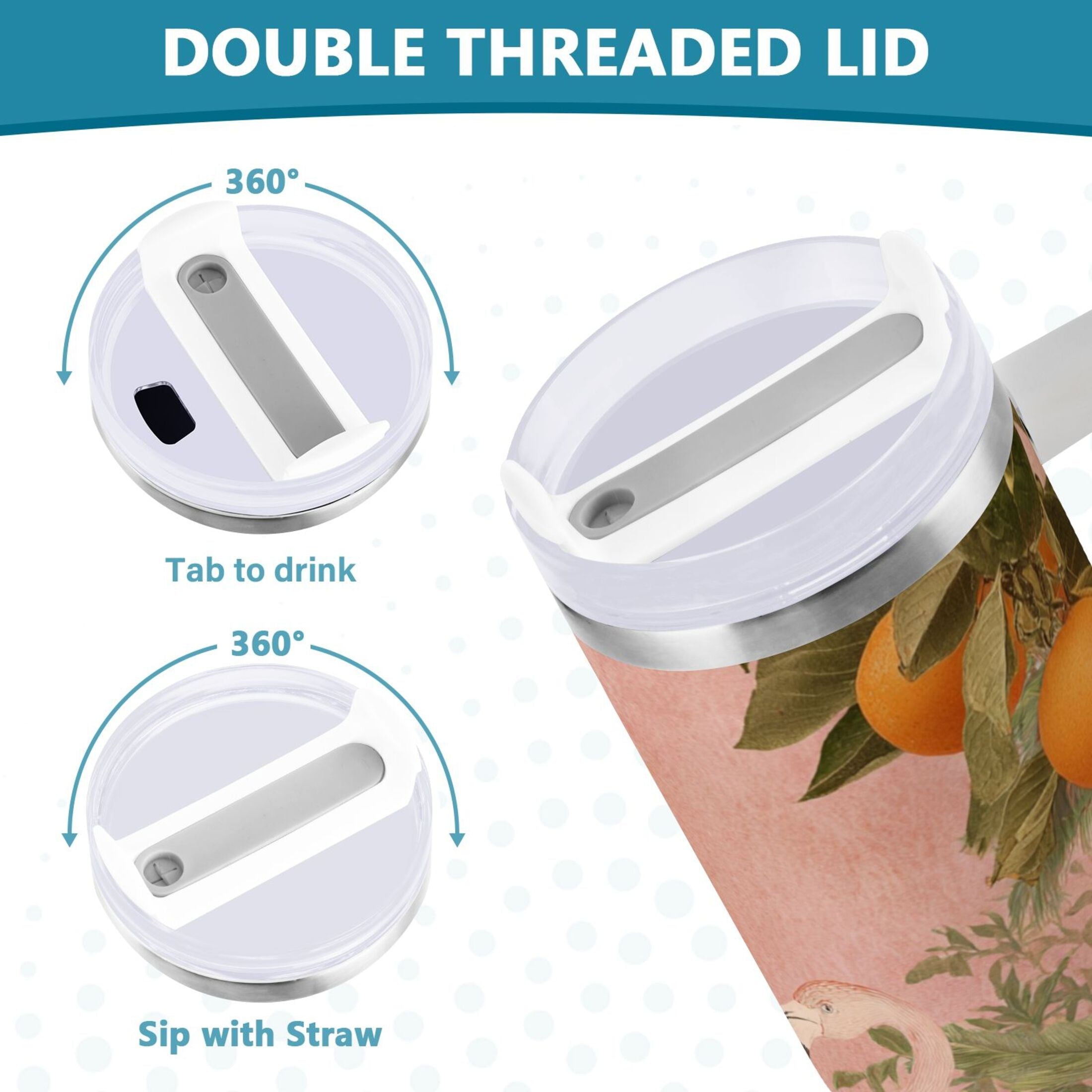 40 oz Insulated Stainless Steel Tumbler Double Wall Stainless Steel Tumbler with 2-Way Drinking Flamingos in Tropical Garden M666F