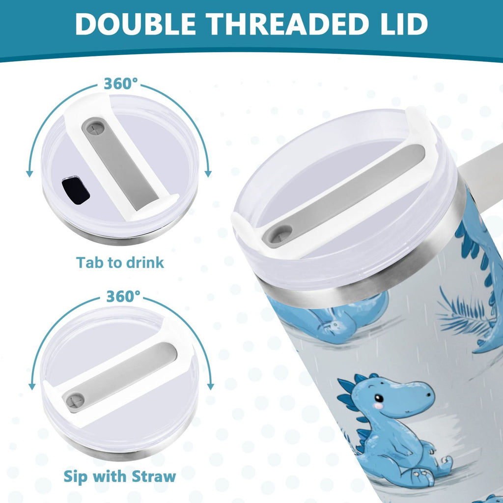 30 oz Insulated Stainless Steel Tumbler Double Wall Stainless Steel Tumbler with 2-Way Drinking Cartoon Blue Dinosaurs M495P