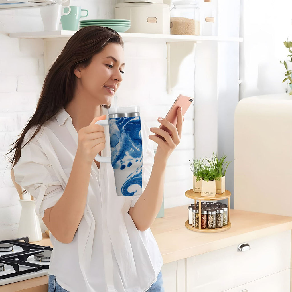 40 oz Insulated Stainless Steel Tumbler Double Wall Stainless Steel Tumbler with 2-Way Drinking Indigo Blue Tie-dye Pattern M632K