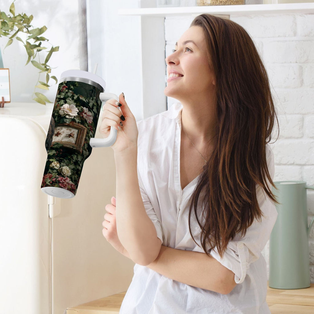 30 oz Insulated Stainless Steel Tumbler Double Wall Stainless Steel Tumbler with 2-Way Drinking Wreath and Bald Eagle M668B