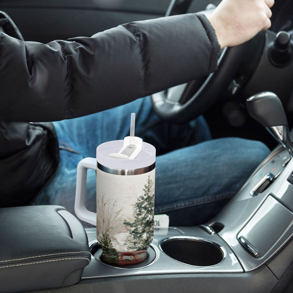 30 oz Insulated Stainless Steel Tumbler Double Wall Stainless Steel Tumbler with 2-Way Drinking Truck with Christmas Decorations M657X