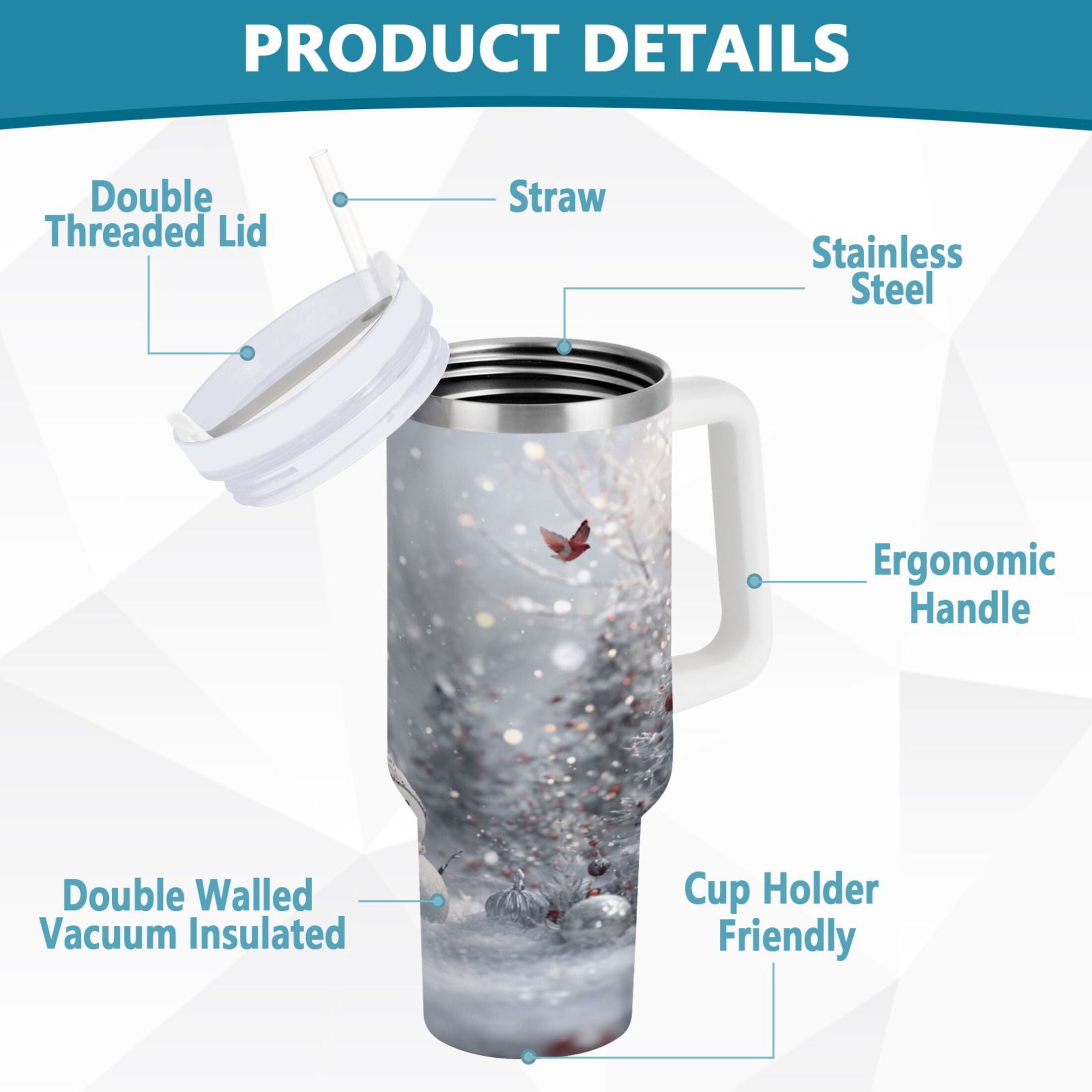 30 oz Insulated Stainless Steel Tumbler Double Wall Stainless Steel Tumbler with 2-Way Drinking Snowy Winter Landscape M557M