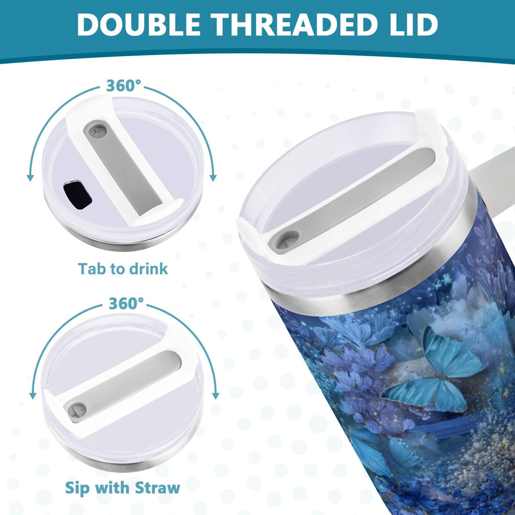30 oz Insulated Stainless Steel Tumbler Double Wall Stainless Steel Tumbler with 2-Way Drinking Butterflies Books and Flowers M524C