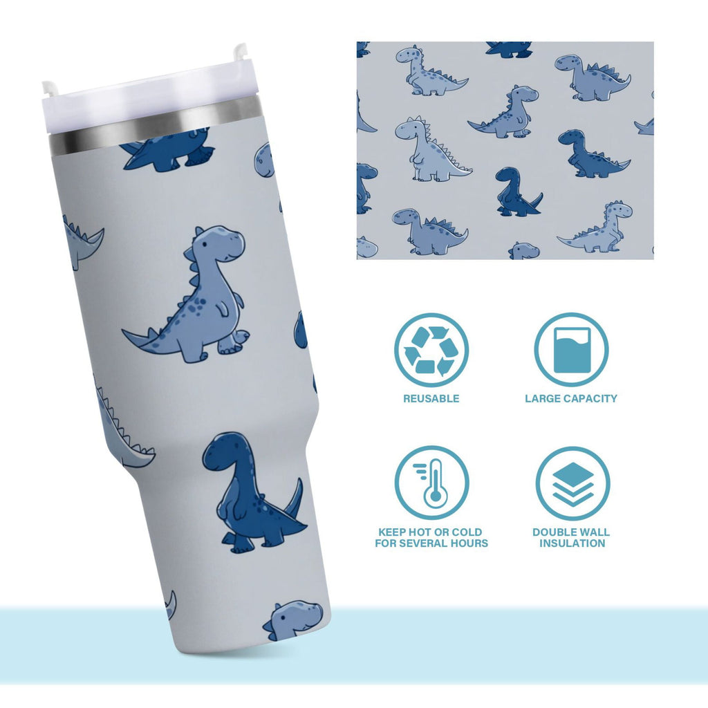 30 oz Insulated Stainless Steel Tumbler Double Wall Stainless Steel Tumbler with 2-Way Drinking Cute Blue Dinosaurs M580U