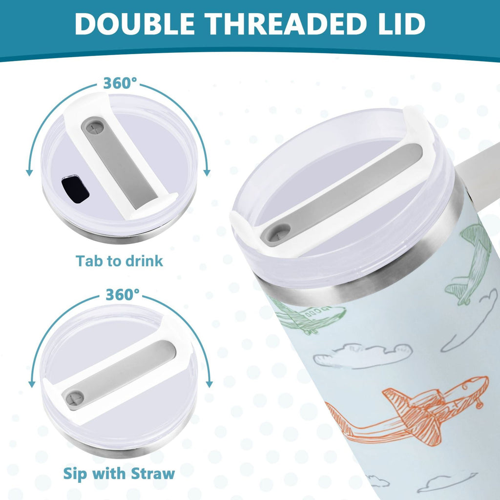 30 oz Insulated Stainless Steel Tumbler Double Wall Stainless Steel Tumbler with 2-Way Drinking Pastel Doodle Airplanes M593Z