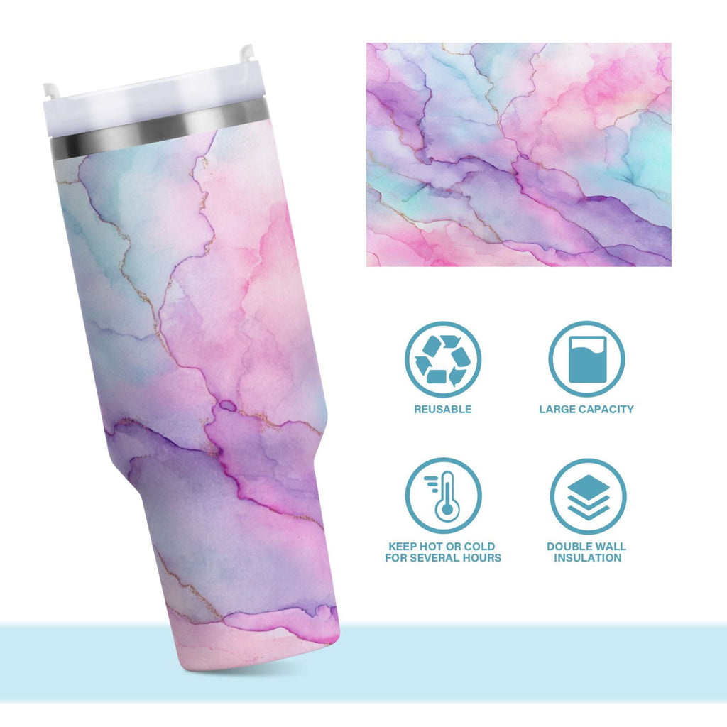 30 oz Insulated Stainless Steel Tumbler Double Wall Stainless Steel Tumbler with 2-Way Drinking Pastel Pink Marble Texture M614C