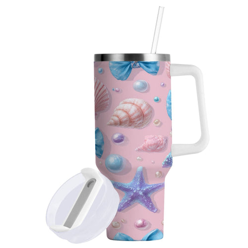 30 oz Insulated Stainless Steel Tumbler Double Wall Stainless Steel Tumbler with 2-Way Drinking Seashells and Bows M519V