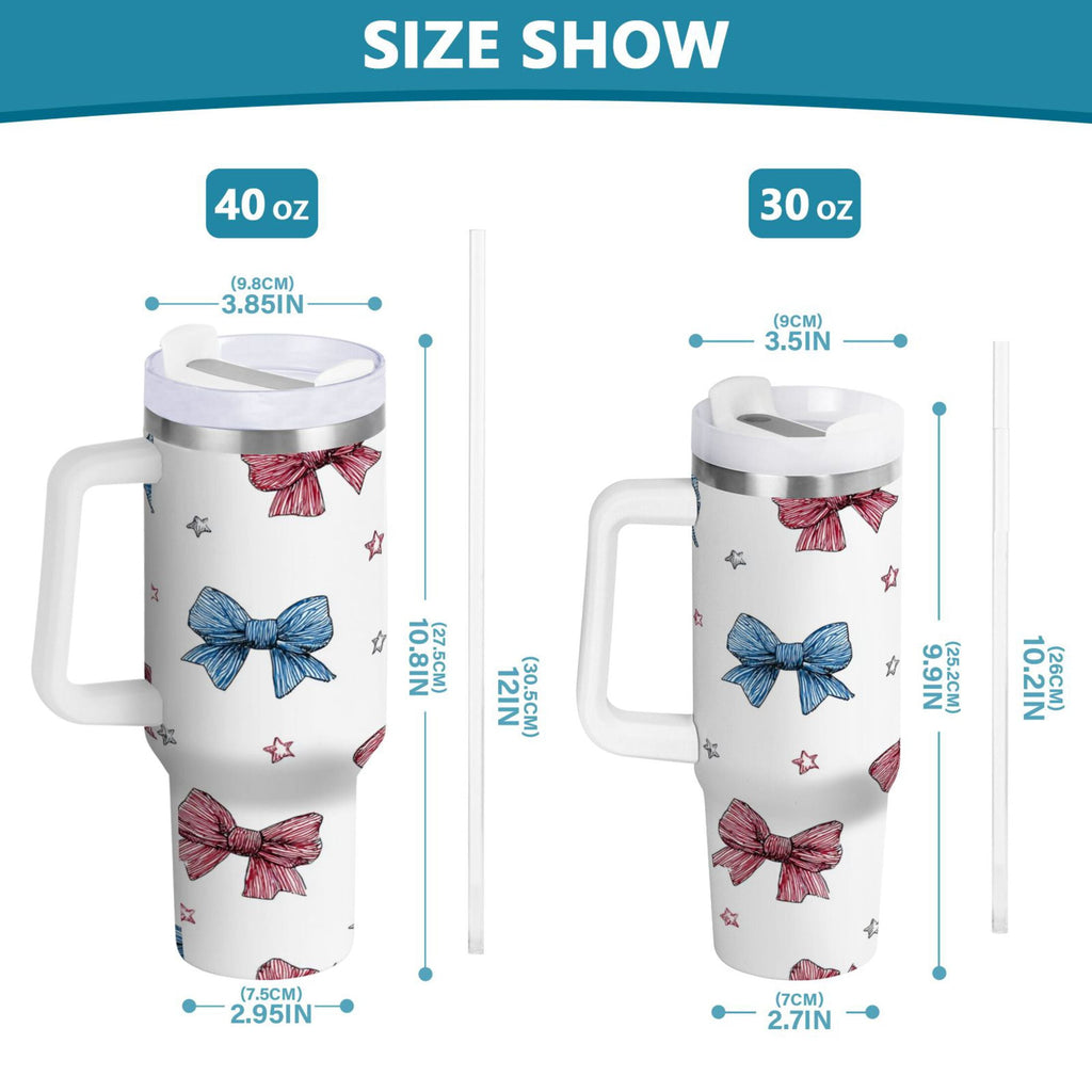 40 oz Insulated Stainless Steel Tumbler Double Wall Stainless Steel Tumbler with 2-Way Drinking Red and Blue Stripes Bows M510K