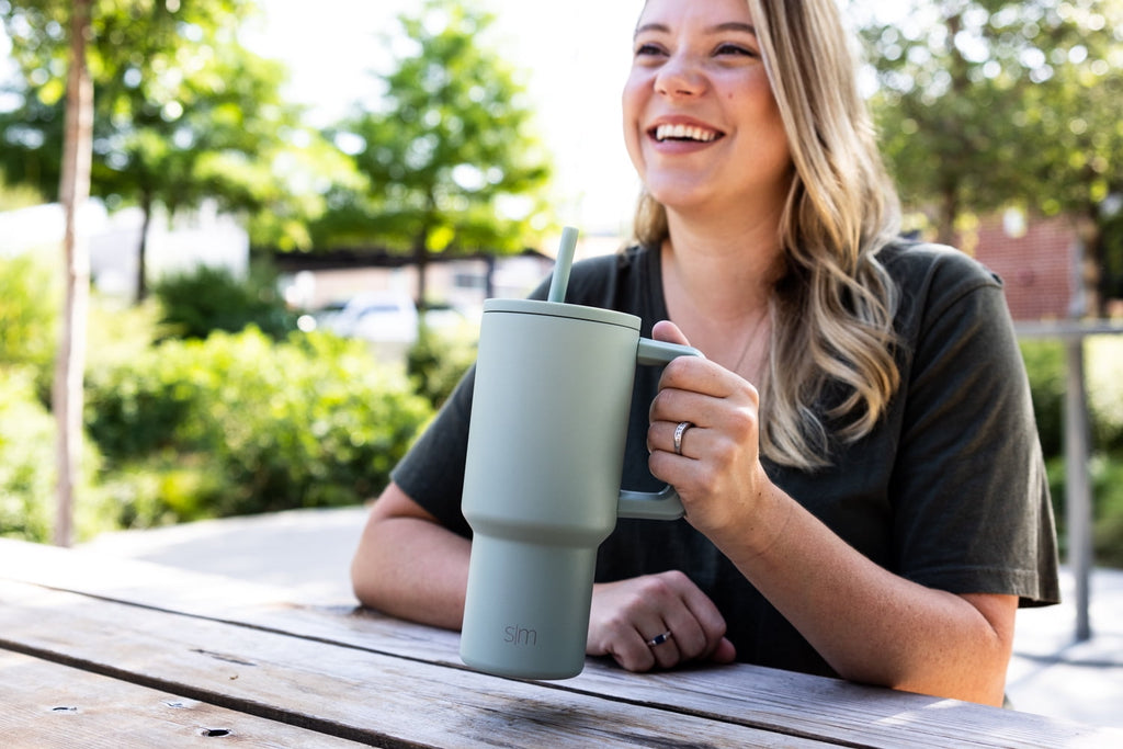 Simple Modern 30 fl oz Insulated Stainless Steel Trek Tumbler with Straw Lid | Seaglass Sage and Cream Checkmate M690P