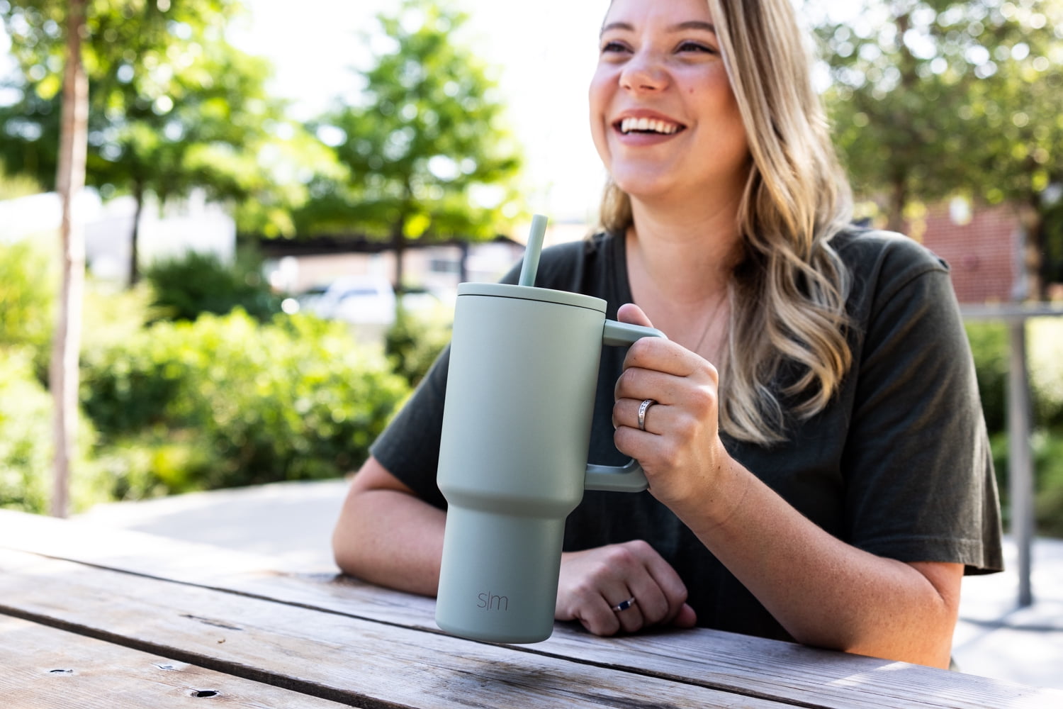 Simple Modern 30 fl oz Insulated Stainless Steel Trek Tumbler with Straw Lid | Seaglass Sage and Cream Checkmate M690P