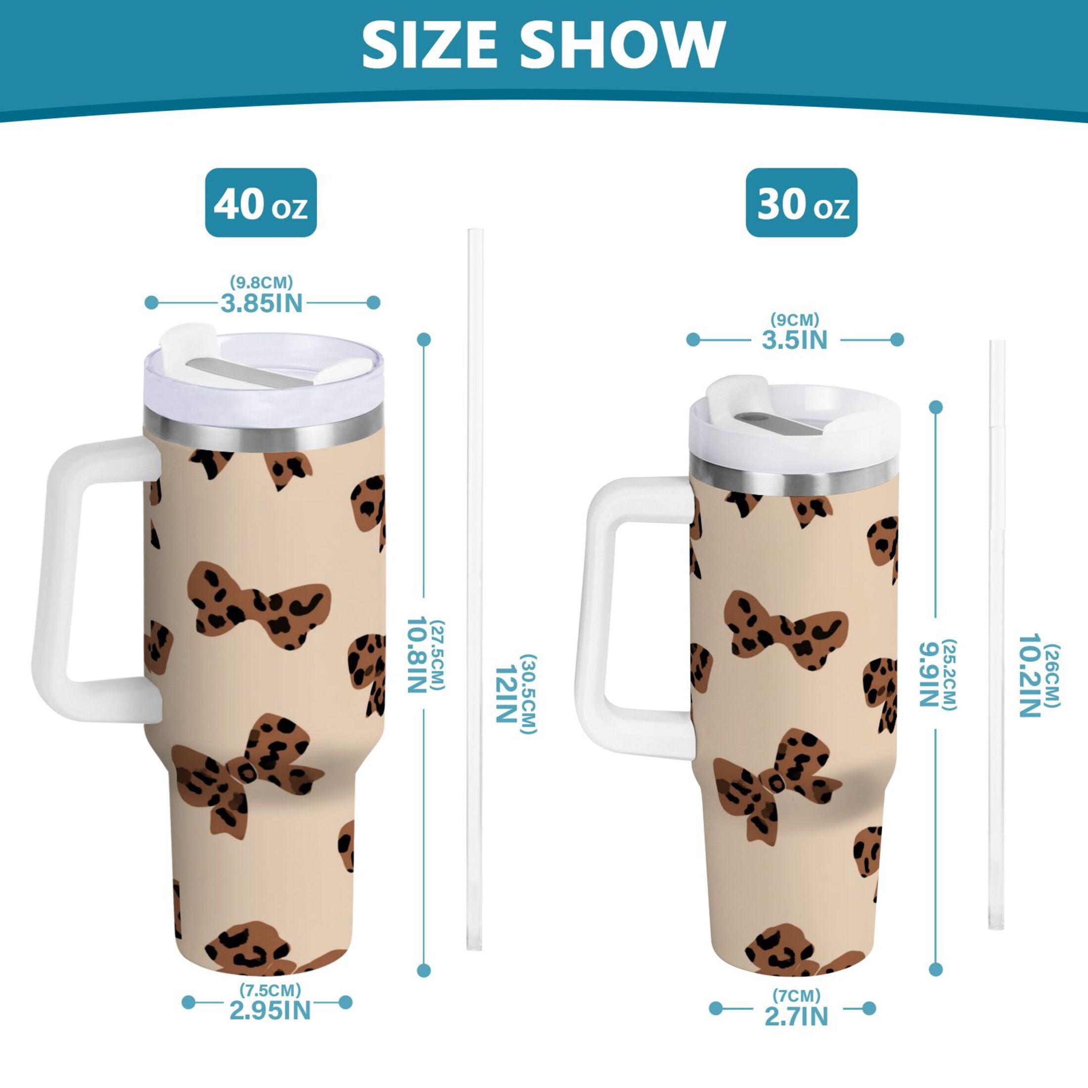 30 oz Insulated Stainless Steel Tumbler Double Wall Stainless Steel Tumbler with 2-Way Drinking Cute Brown Bow M528Z