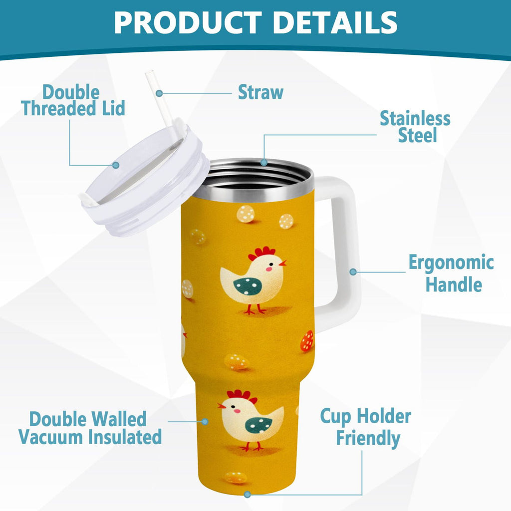 30 oz Insulated Stainless Steel Tumbler Double Wall Stainless Steel Tumbler with 2-Way Drinking Cartoon Chickens Pattern M551U