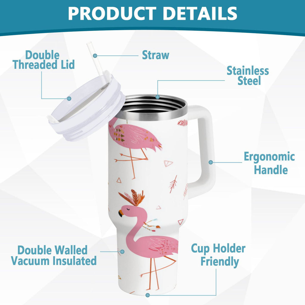 40 oz Insulated Stainless Steel Tumbler Double Wall Stainless Steel Tumbler with 2-Way Drinking Cute Pink Flamingo Pattern M515A