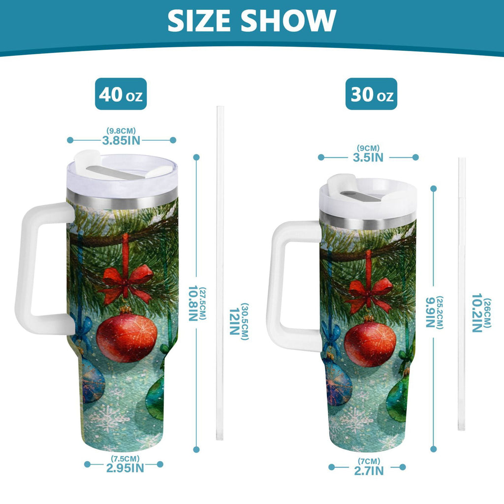 30 oz Insulated Stainless Steel Tumbler Double Wall Stainless Steel Tumbler with 2-Way Drinking Christmas Ornaments Watercolor Painting M639P