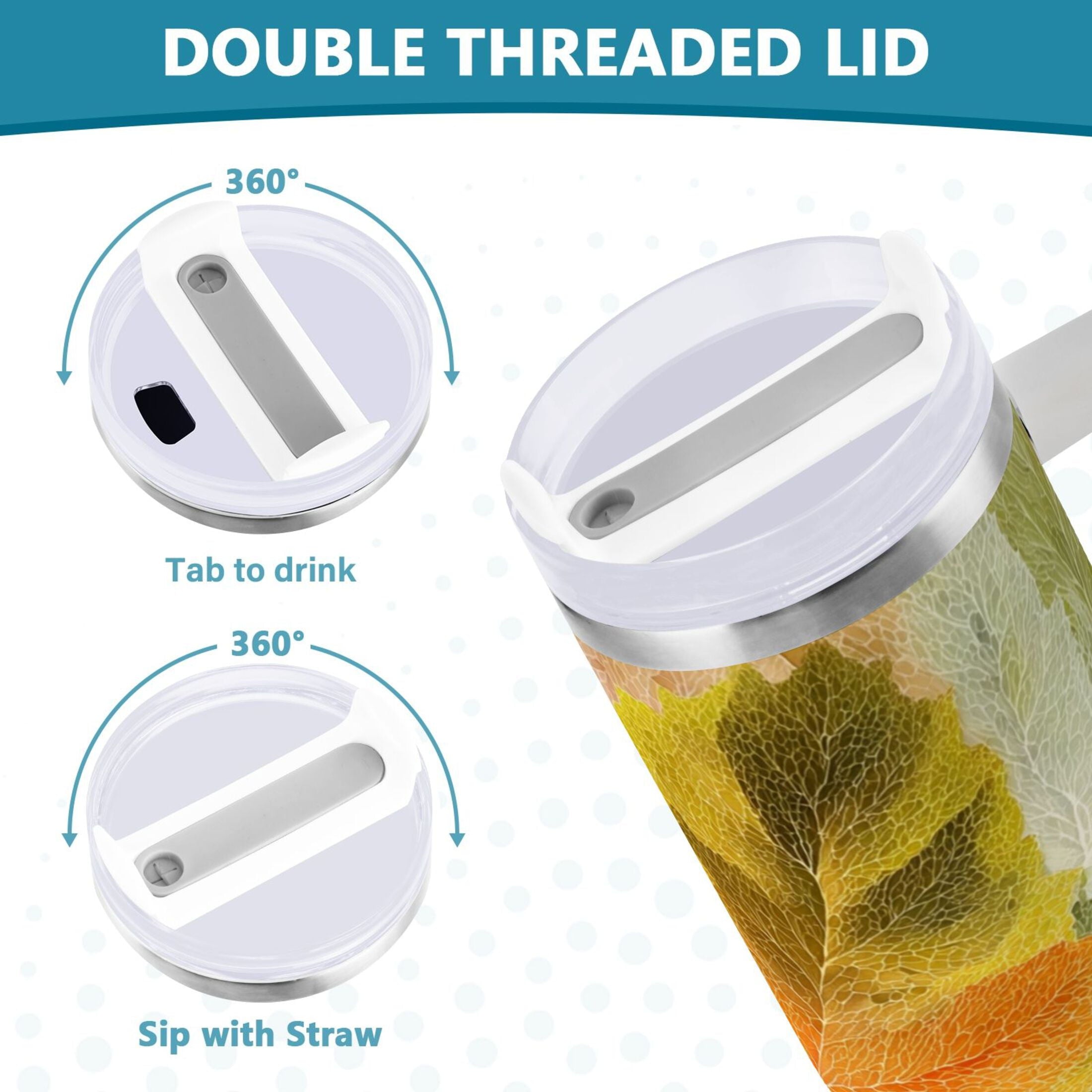 30 oz Insulated Stainless Steel Tumbler Double Wall Stainless Steel Tumbler with 2-Way Drinking Various Shades Autumn Leaves M590N