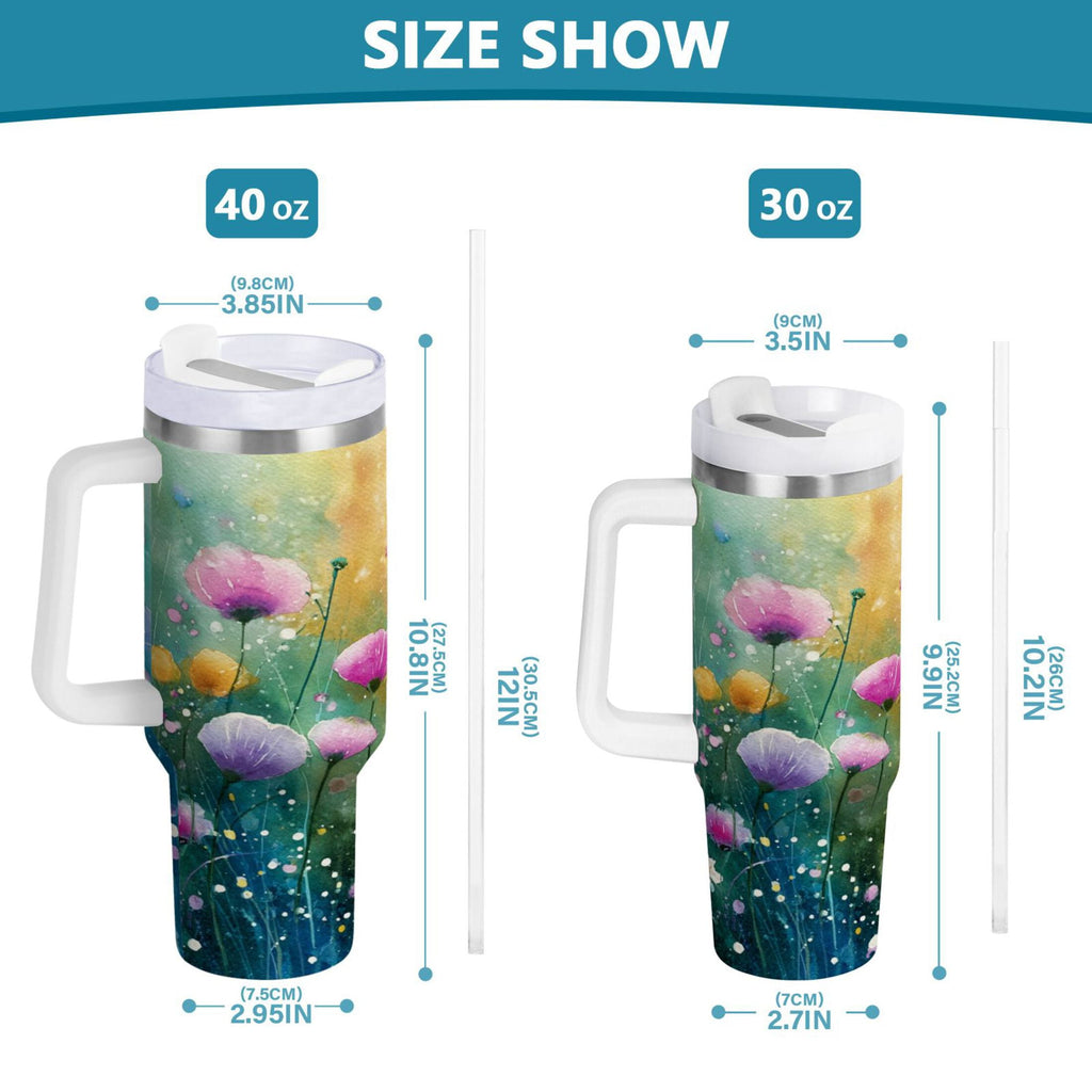 30 oz Insulated Stainless Steel Tumbler Double Wall Stainless Steel Tumbler with 2-Way Drinking Watercolor Wildflowers M563C