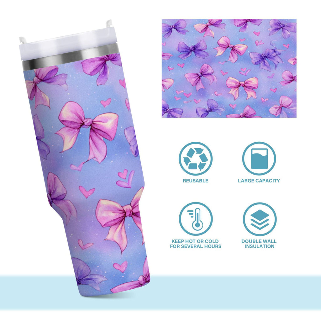 30 oz Insulated Stainless Steel Tumbler Double Wall Stainless Steel Tumbler with 2-Way Drinking Watercolor Bows Pattern M627P