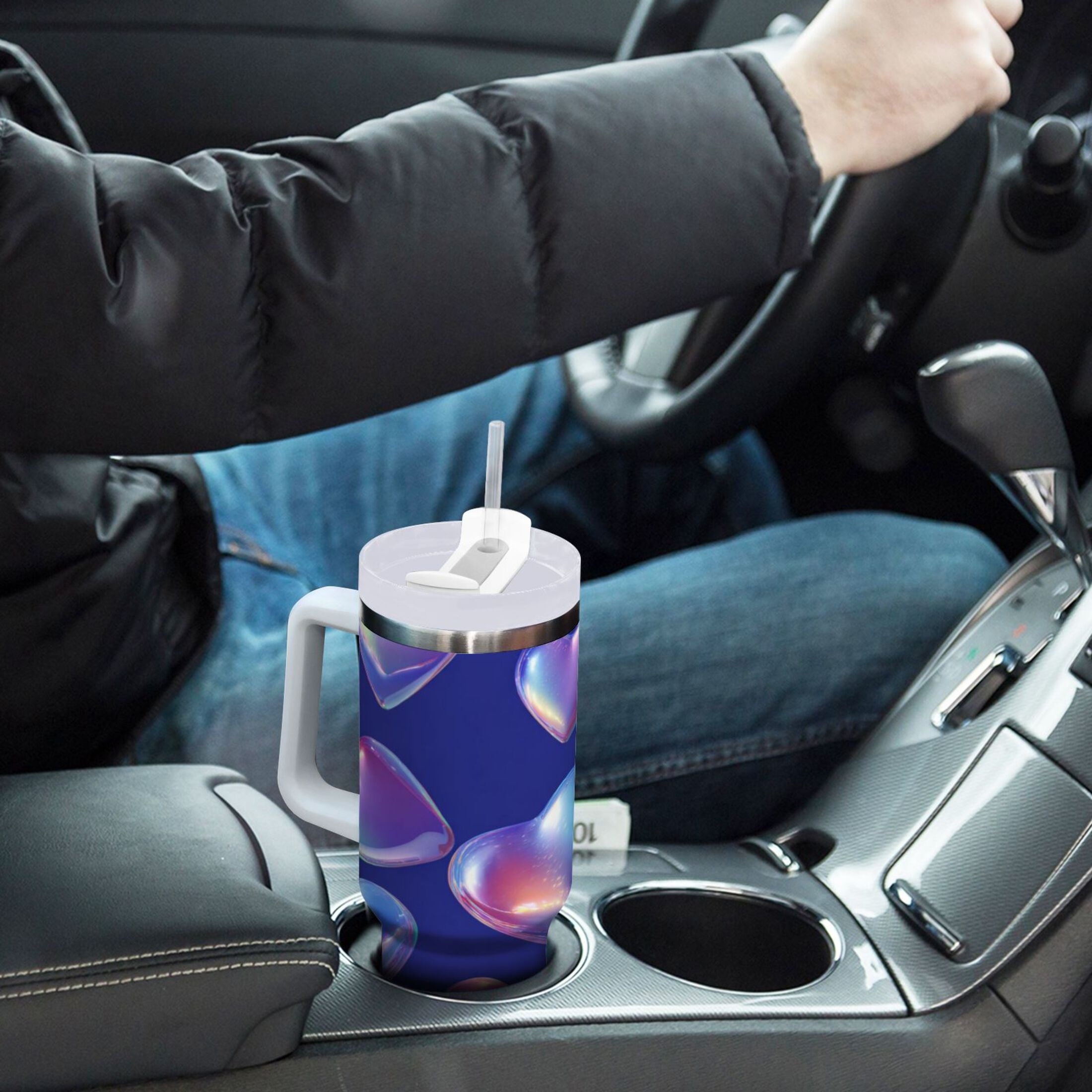 30 oz Insulated Stainless Steel Tumbler Double Wall Stainless Steel Tumbler with 2-Way Drinking Pink-purple Hearts M508V