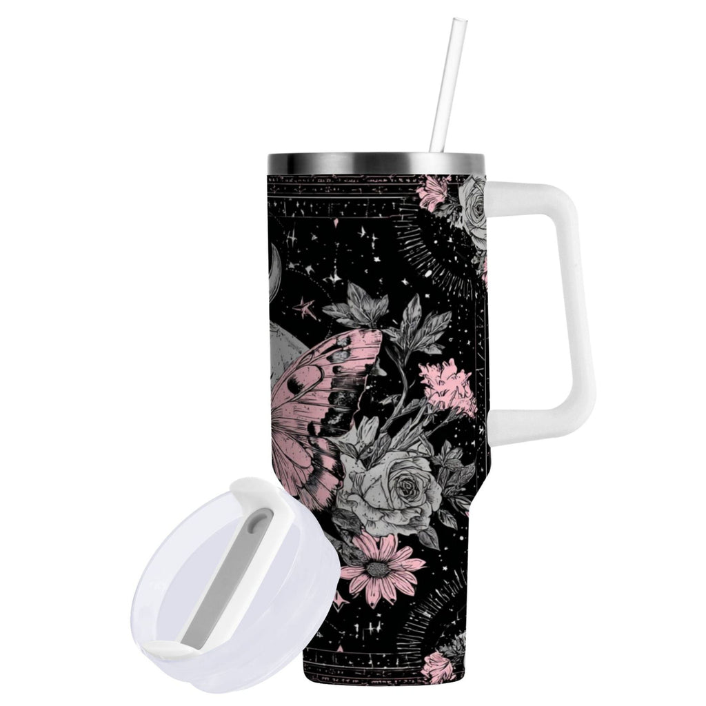 30 oz Insulated Stainless Steel Tumbler Double Wall Stainless Steel Tumbler with 2-Way Drinking Butterfly by Moon and Flowers M542U