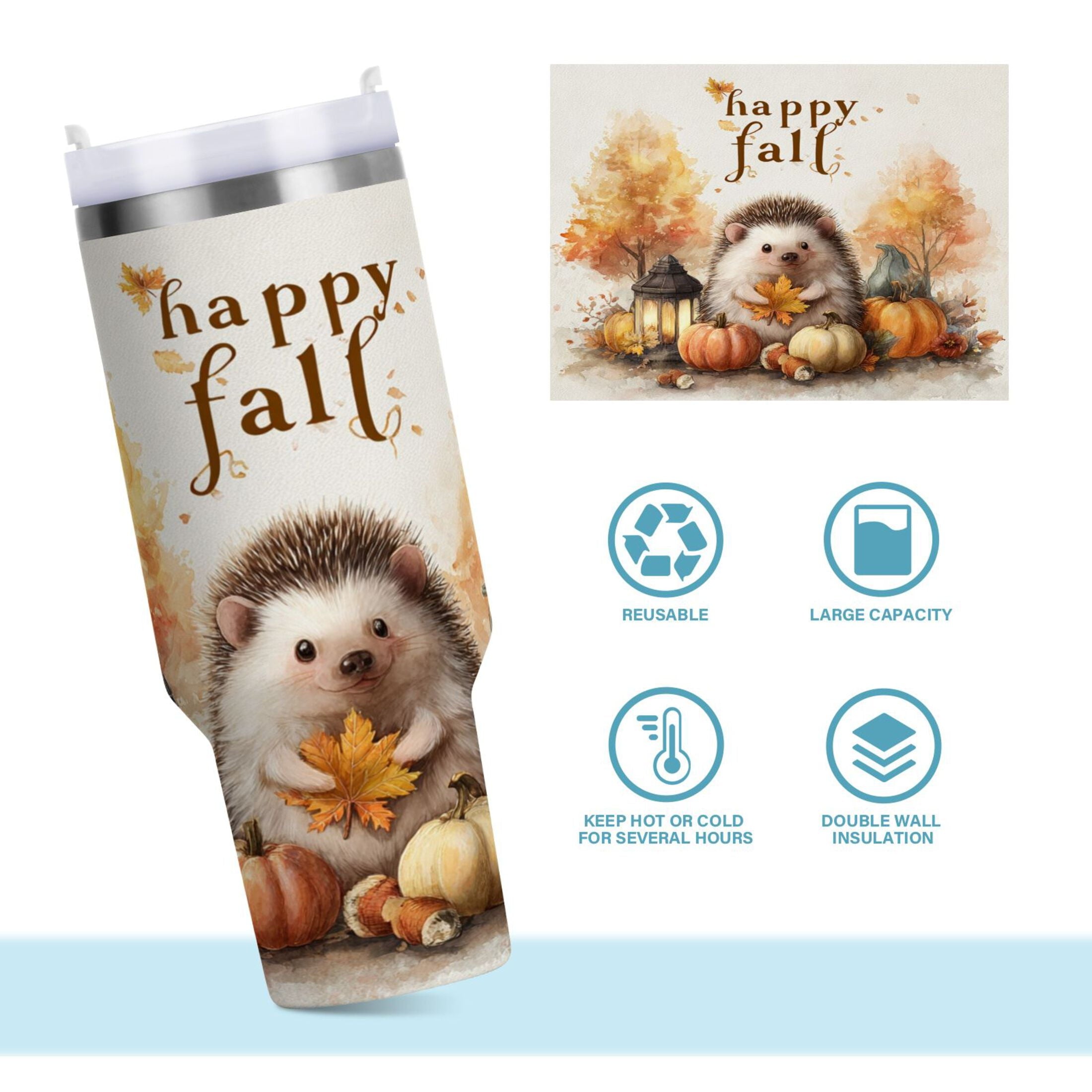 30 oz Insulated Stainless Steel Tumbler Double Wall Stainless Steel Tumbler with 2-Way Drinking Cute Little Hedgehog M625Z